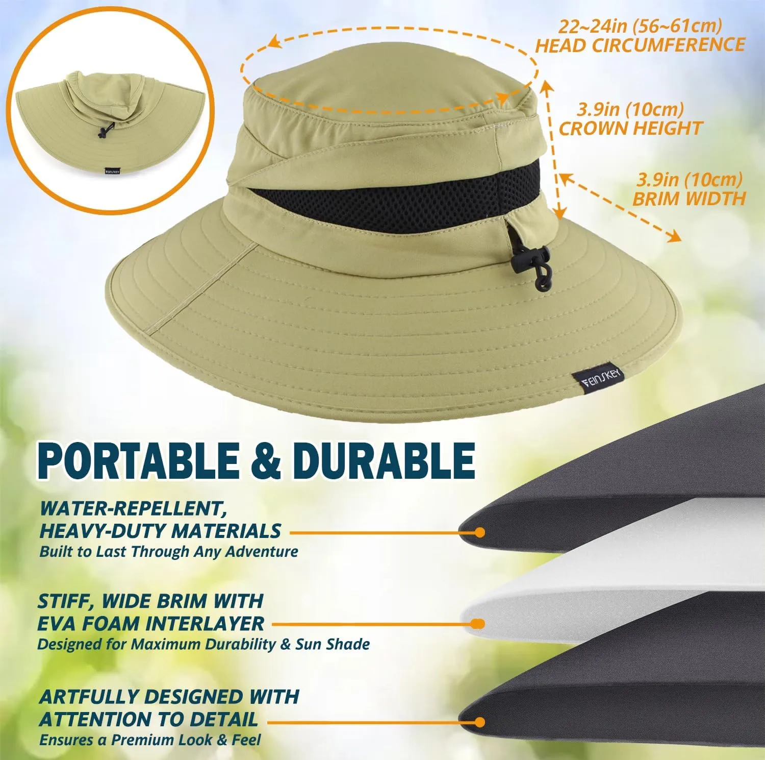 EINSKEY Waterproof Sun Hat for Men Women, UPF 50  UV Protection Wide Brim Packable Hat for Fishing Hiking Garden Safari Beach