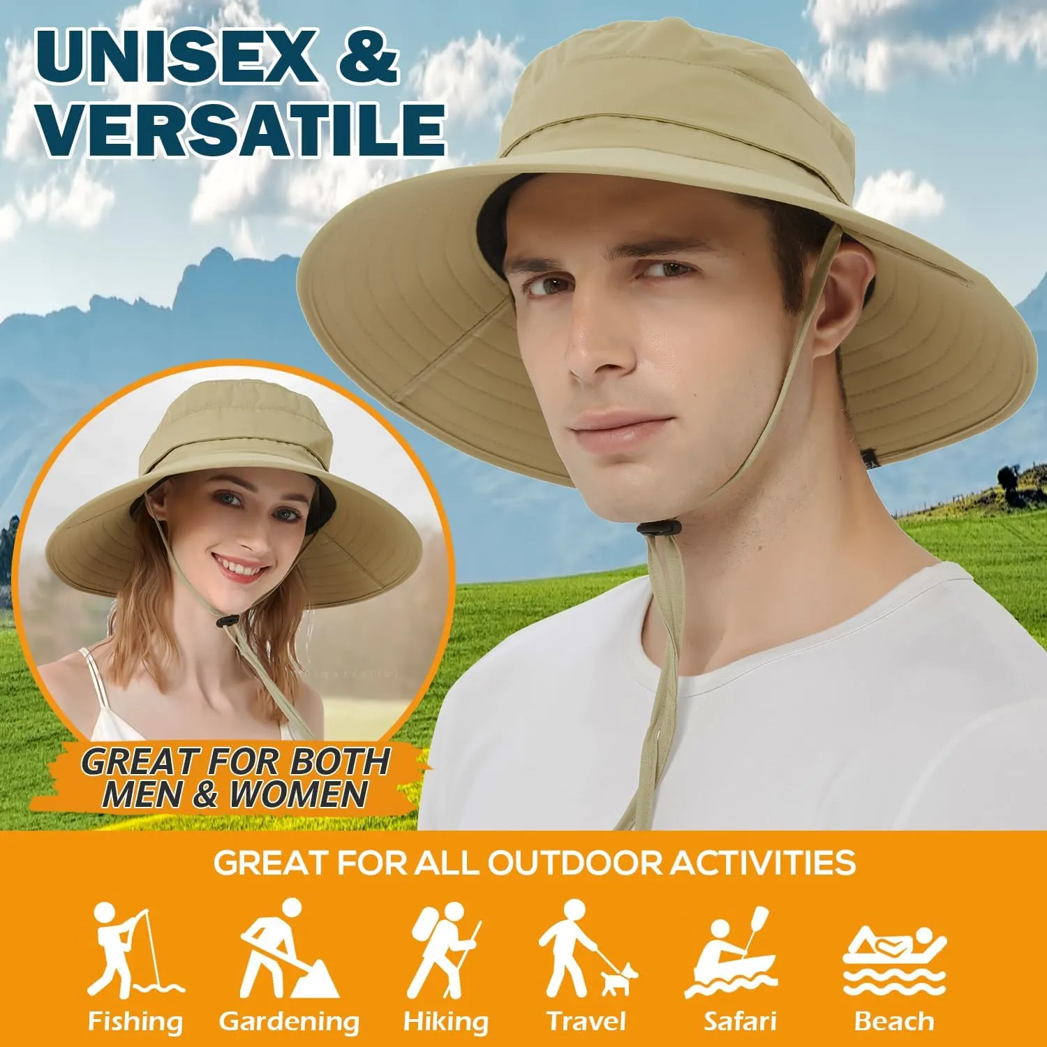 EINSKEY Waterproof Sun Hat for Men Women, UPF 50  UV Protection Wide Brim Packable Hat for Fishing Hiking Garden Safari Beach