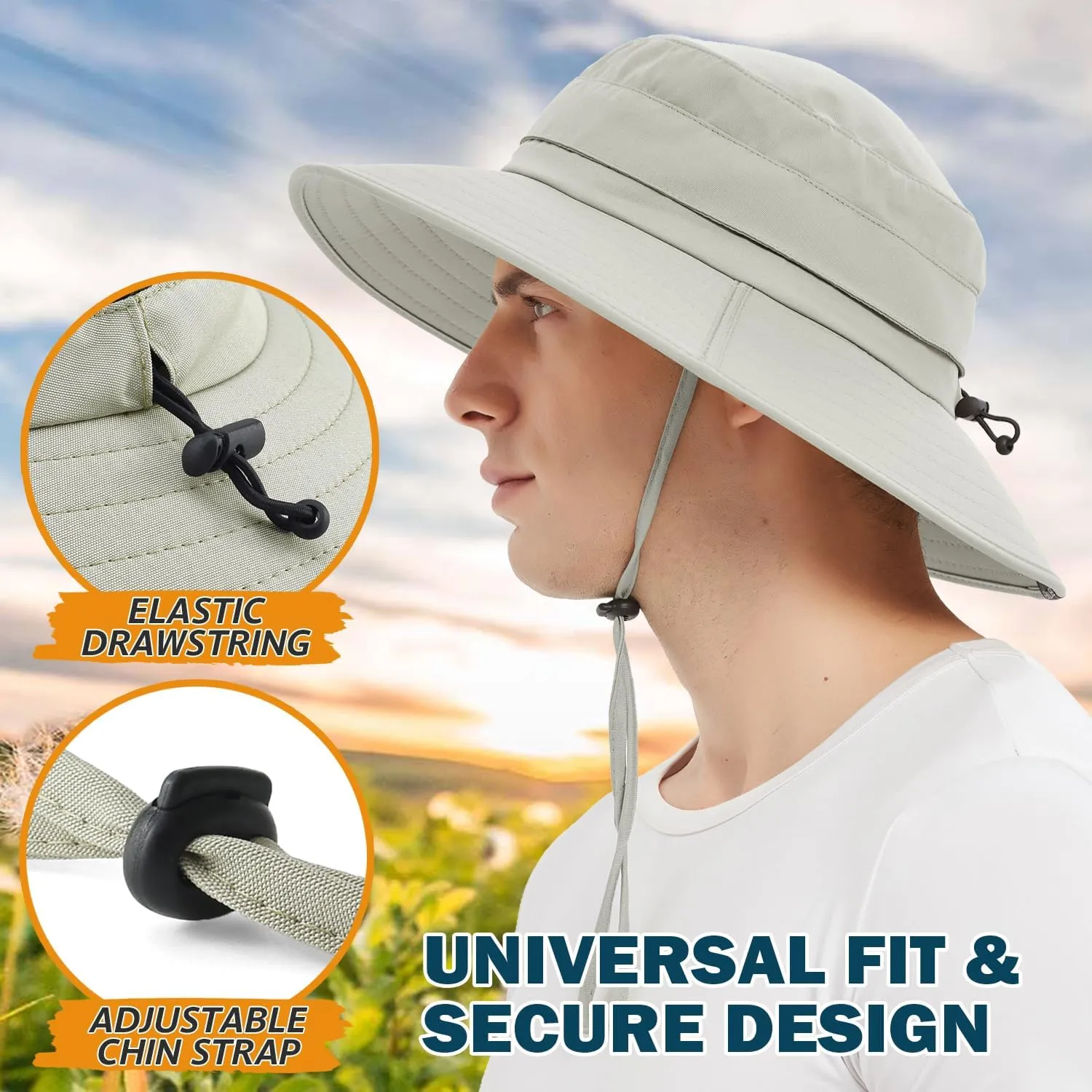 EINSKEY Waterproof Sun Hat for Men Women, UPF 50  UV Protection Wide Brim Packable Hat for Fishing Hiking Garden Safari Beach