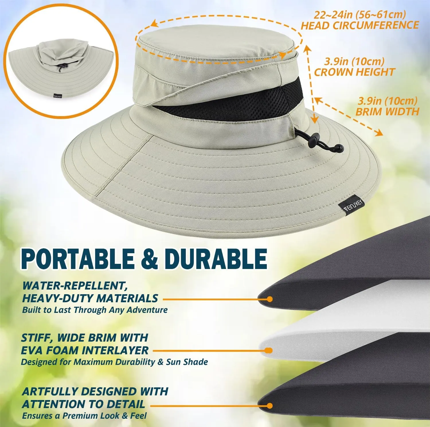 EINSKEY Waterproof Sun Hat for Men Women, UPF 50  UV Protection Wide Brim Packable Hat for Fishing Hiking Garden Safari Beach