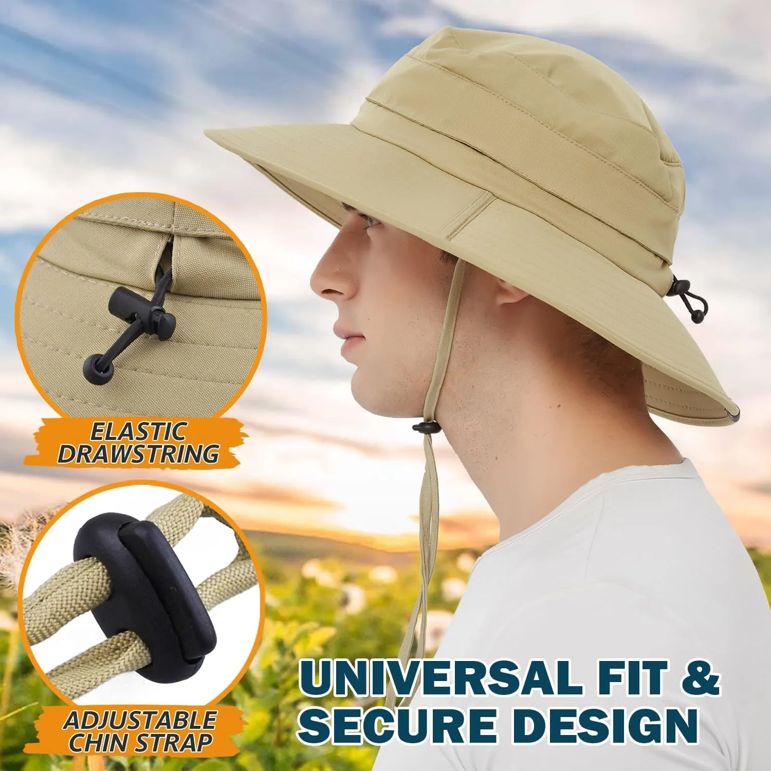 EINSKEY Waterproof Sun Hat for Men Women, UPF 50  UV Protection Wide Brim Packable Hat for Fishing Hiking Garden Safari Beach