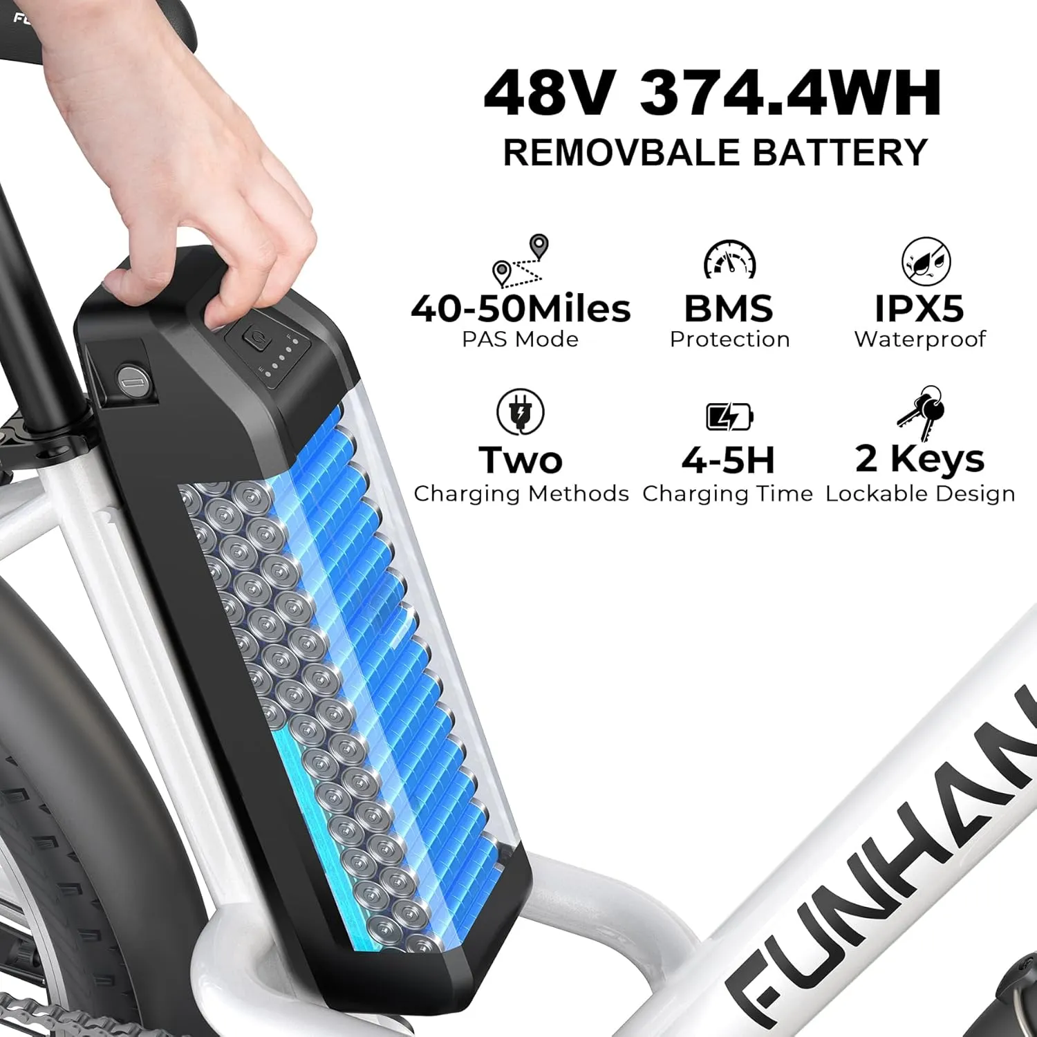 Electric Bike for Adults, 26" 1000W Peak City Cruiser Ebike, 21.7MPH 50 Miles Commuter Electric Bicycle with 48V 374.4WH Removable Li-ion Battery, Adjustable Stem, Rear Rack, Fenders, 7-Speed