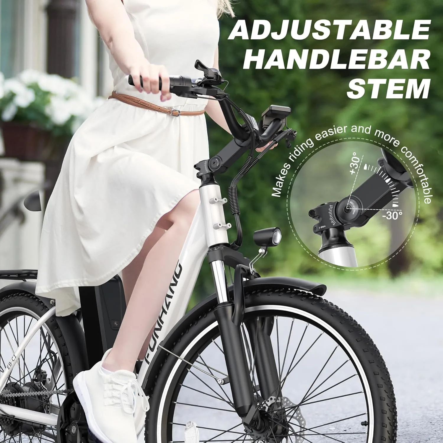 Electric Bike for Adults, 26" 1000W Peak City Cruiser Ebike, 21.7MPH 50 Miles Commuter Electric Bicycle with 48V 374.4WH Removable Li-ion Battery, Adjustable Stem, Rear Rack, Fenders, 7-Speed
