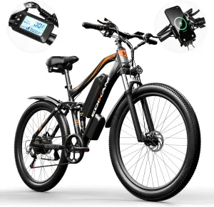 Electric Bike for Adults 32Mph Peak 1500W 17.5AH 48V 840Wh Battery 27.5" Ebike 80 Miles Electric Mountain Bicycle for Men 7 Speed Gears Full Suspension System for Commuter