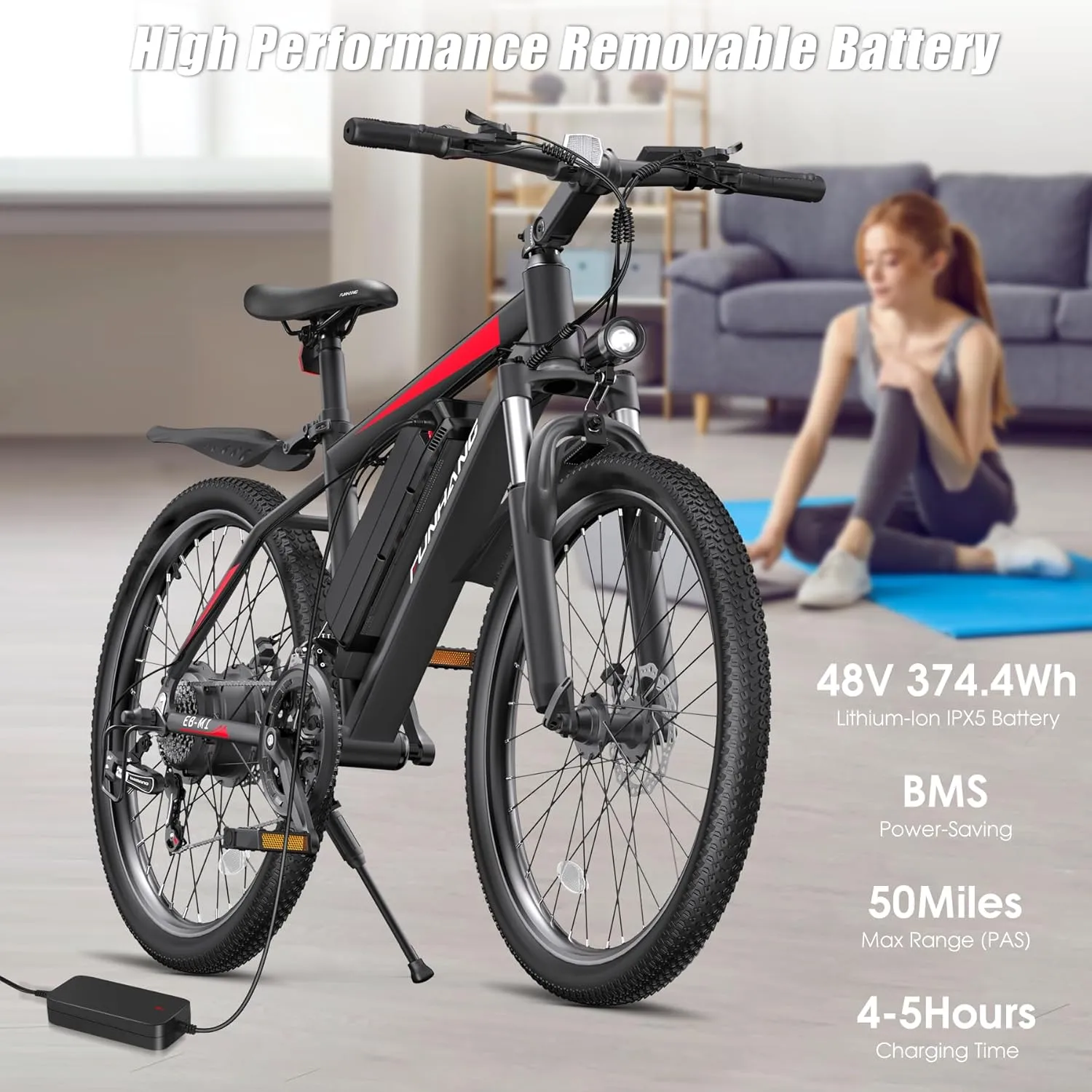Electric Bike for Adults, Peak 1000W Ebike, 50Miles 21.7MPH Adult Electric Bicycles, 26" Electric Mountain Bike 48V 374.4WH Battery, Commuter E Bike with Adjustable Stem, Fenders, 21 Speed