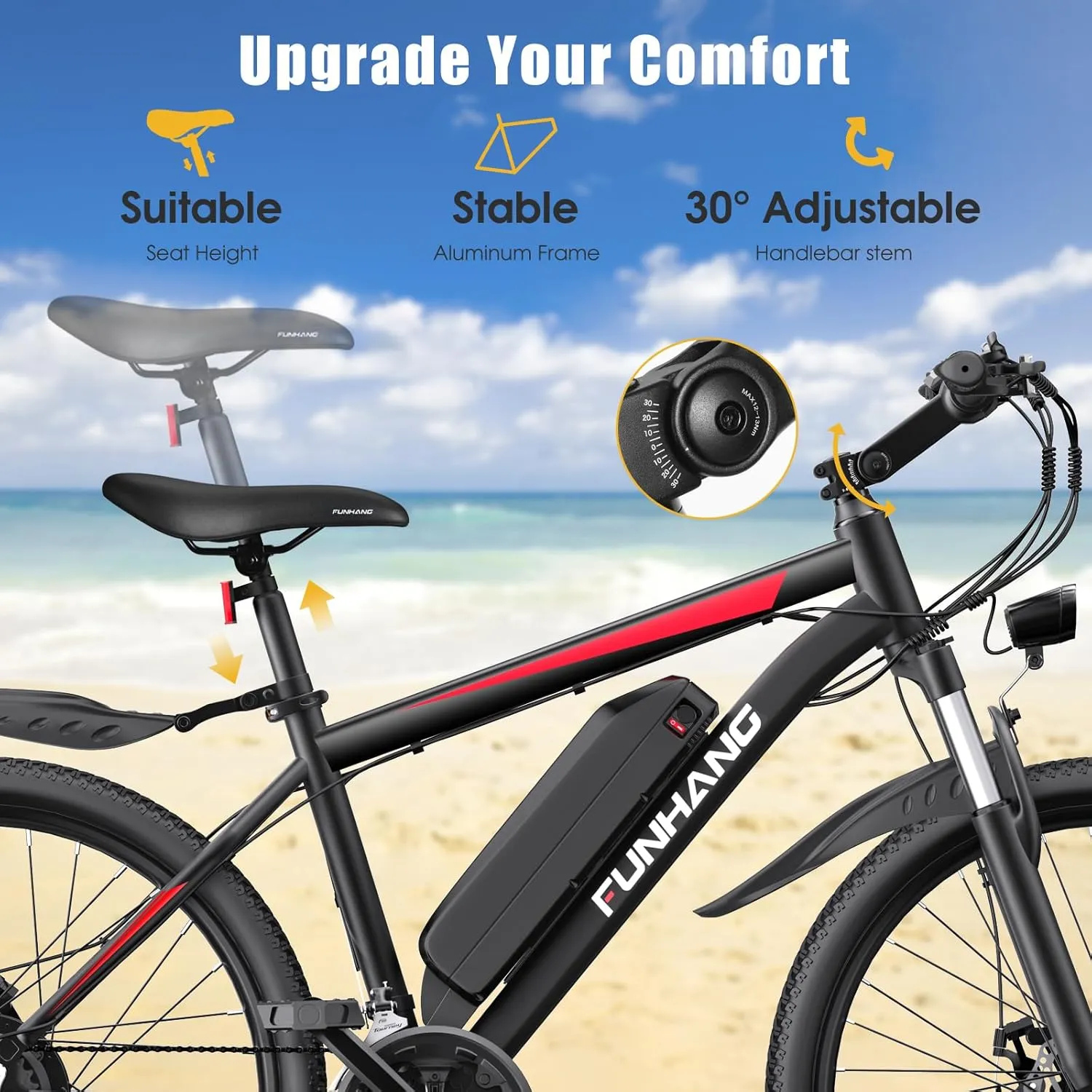 Electric Bike for Adults, Peak 1000W Ebike, 50Miles 21.7MPH Adult Electric Bicycles, 26" Electric Mountain Bike 48V 374.4WH Battery, Commuter E Bike with Adjustable Stem, Fenders, 21 Speed