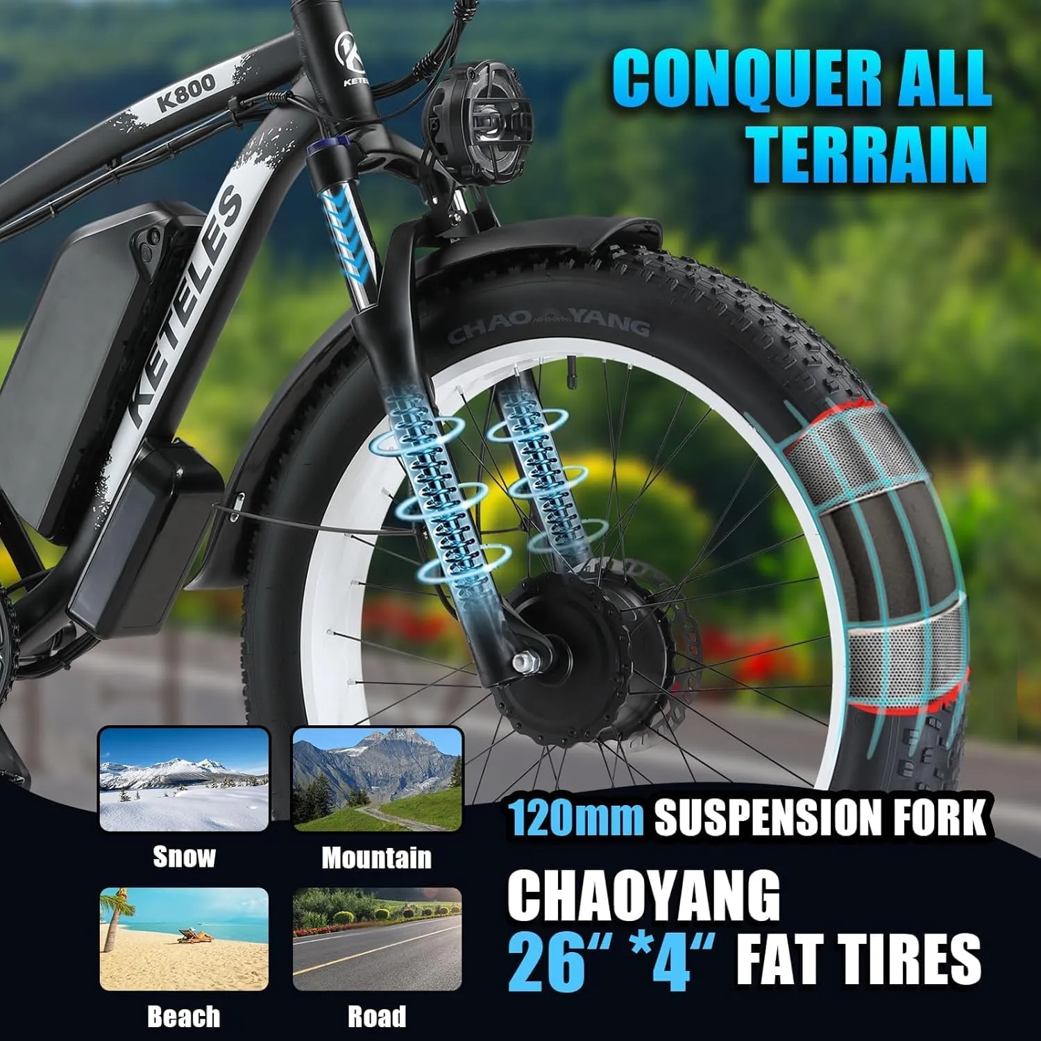Electric Bike for Adults with 1000/2000W Peak Motor, 48V 15/23Ah Battery Electric Mountain Bike, 26 x 4'' Fat Tire Ebike, 28/31MPH Speed, Cruise Control, LCD Display, UL 2849 Certified