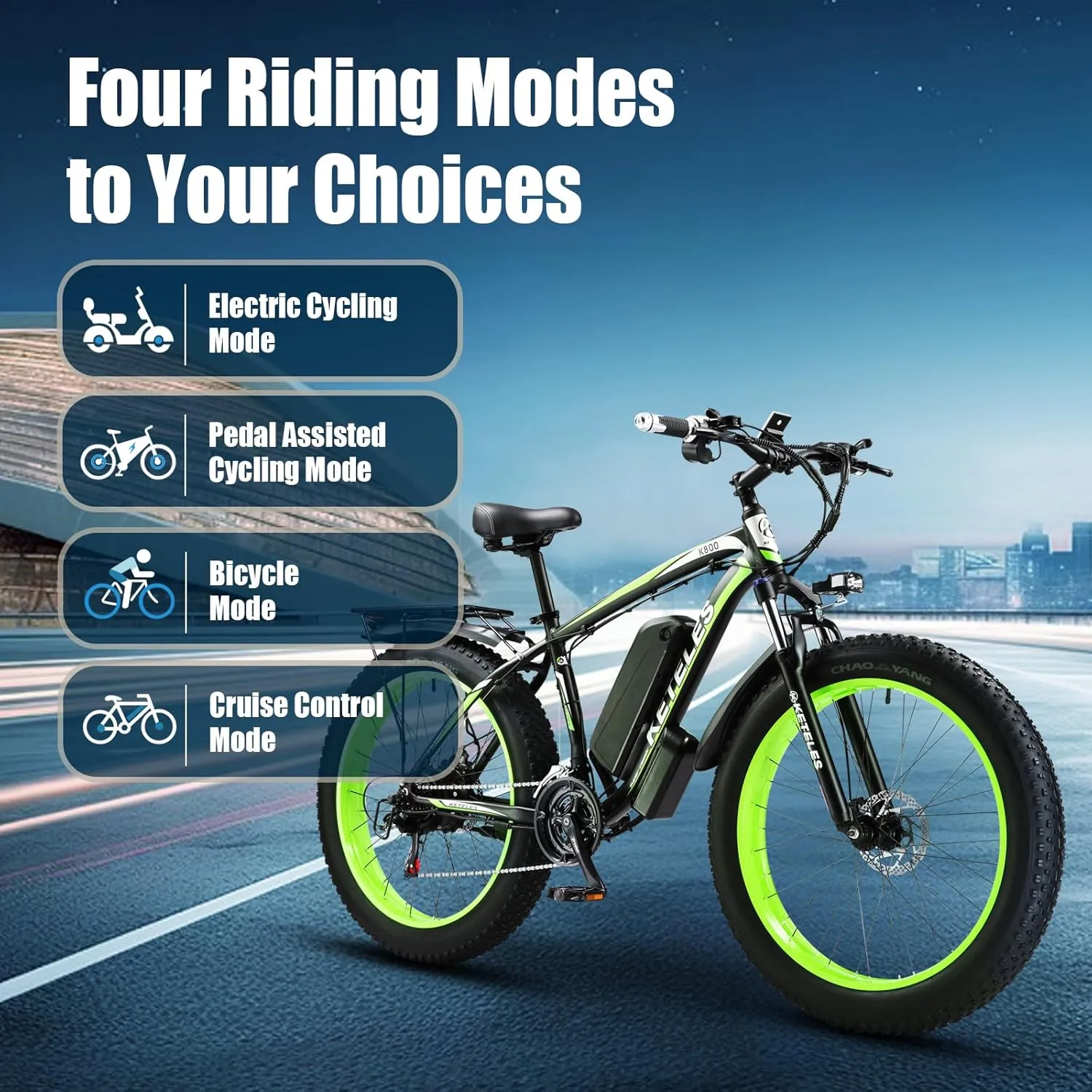 Electric Bike for Adults with 1000/2000W Peak Motor, 48V 15/23Ah Battery Electric Mountain Bike, 26 x 4'' Fat Tire Ebike, 28/31MPH Speed, Cruise Control, LCD Display, UL 2849 Certified