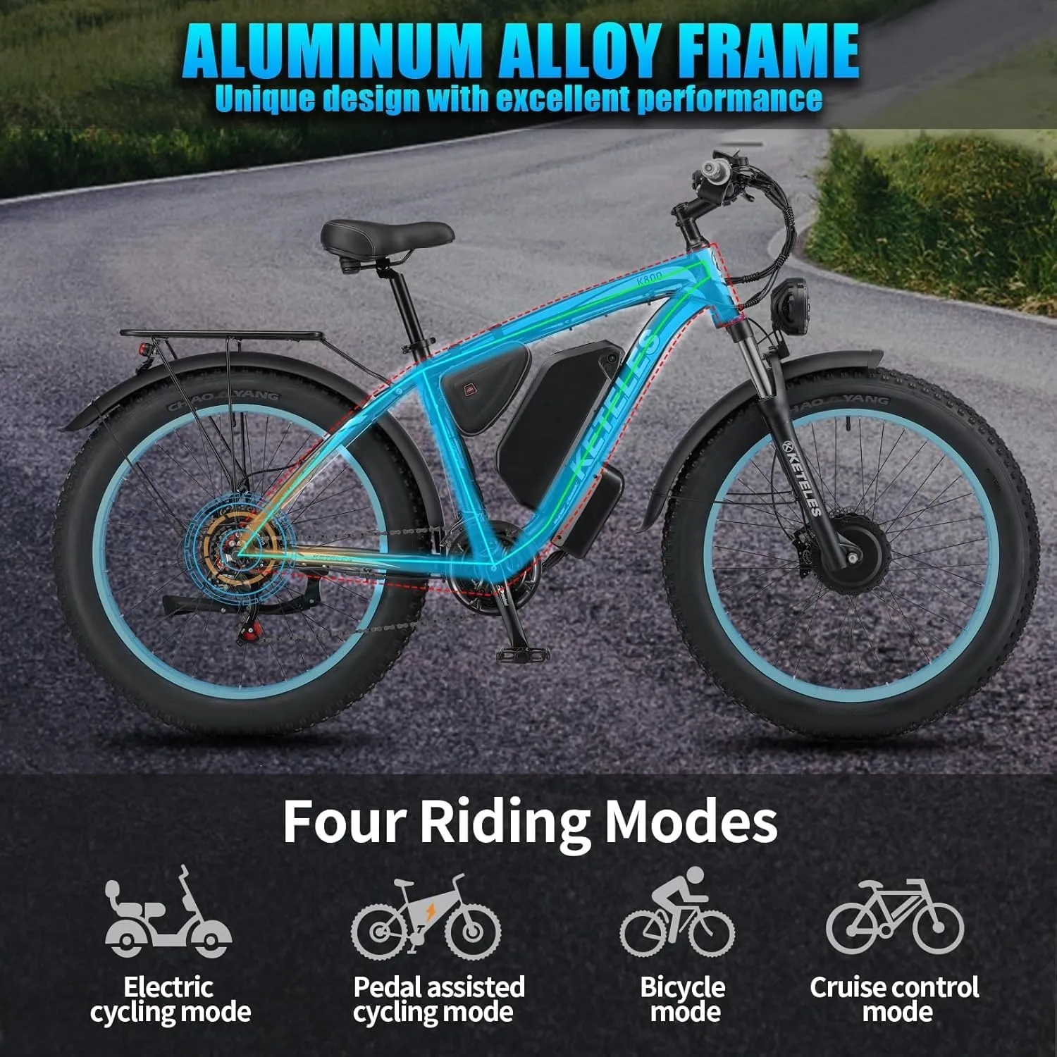 Electric Bike for Adults with 1000/2000W Peak Motor, 48V 15/23Ah Battery Electric Mountain Bike, 26 x 4'' Fat Tire Ebike, 28/31MPH Speed, Cruise Control, LCD Display, UL 2849 Certified