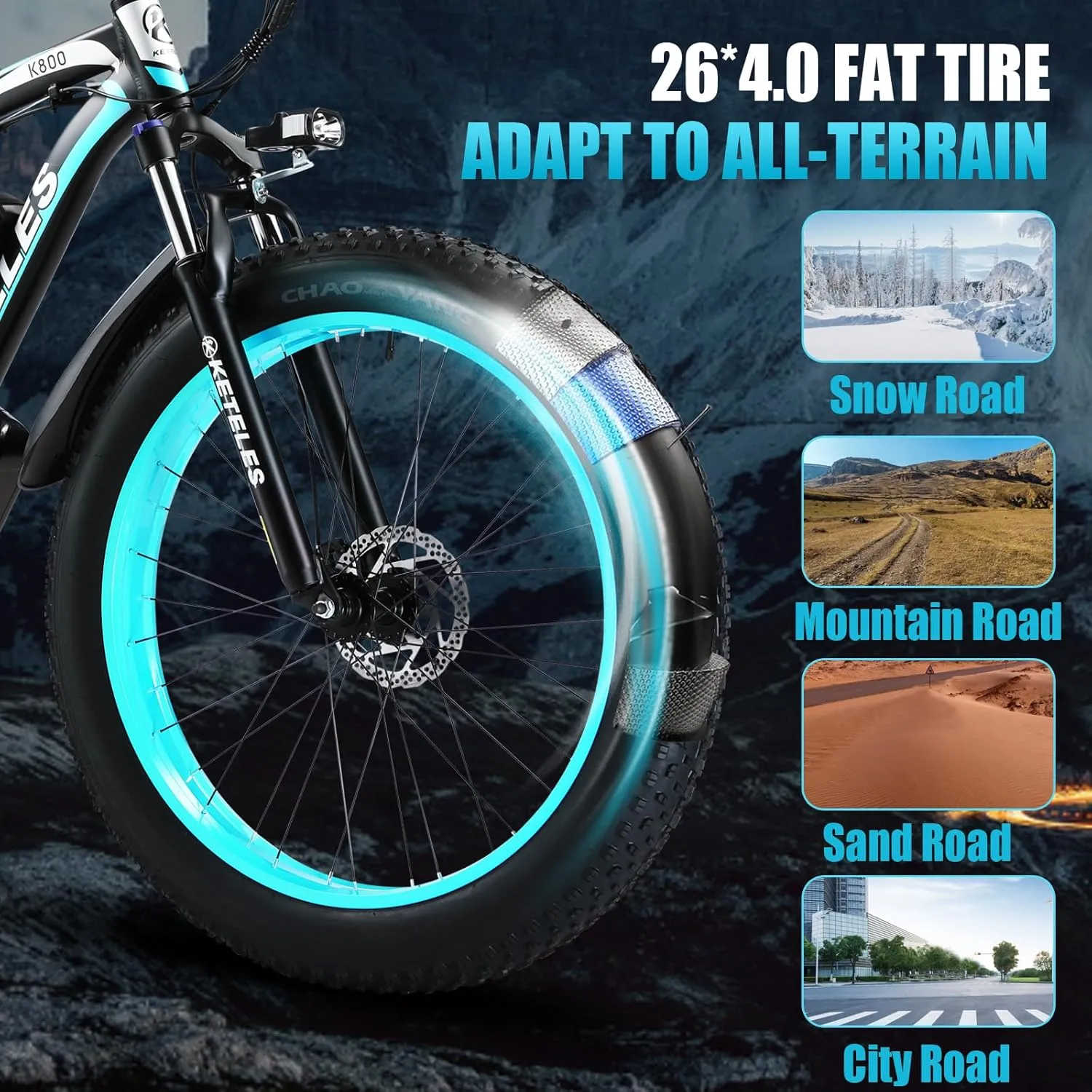 Electric Bike for Adults with 1000/2000W Peak Motor, 48V 15/23Ah Battery Electric Mountain Bike, 26 x 4'' Fat Tire Ebike, 28/31MPH Speed, Cruise Control, LCD Display, UL 2849 Certified