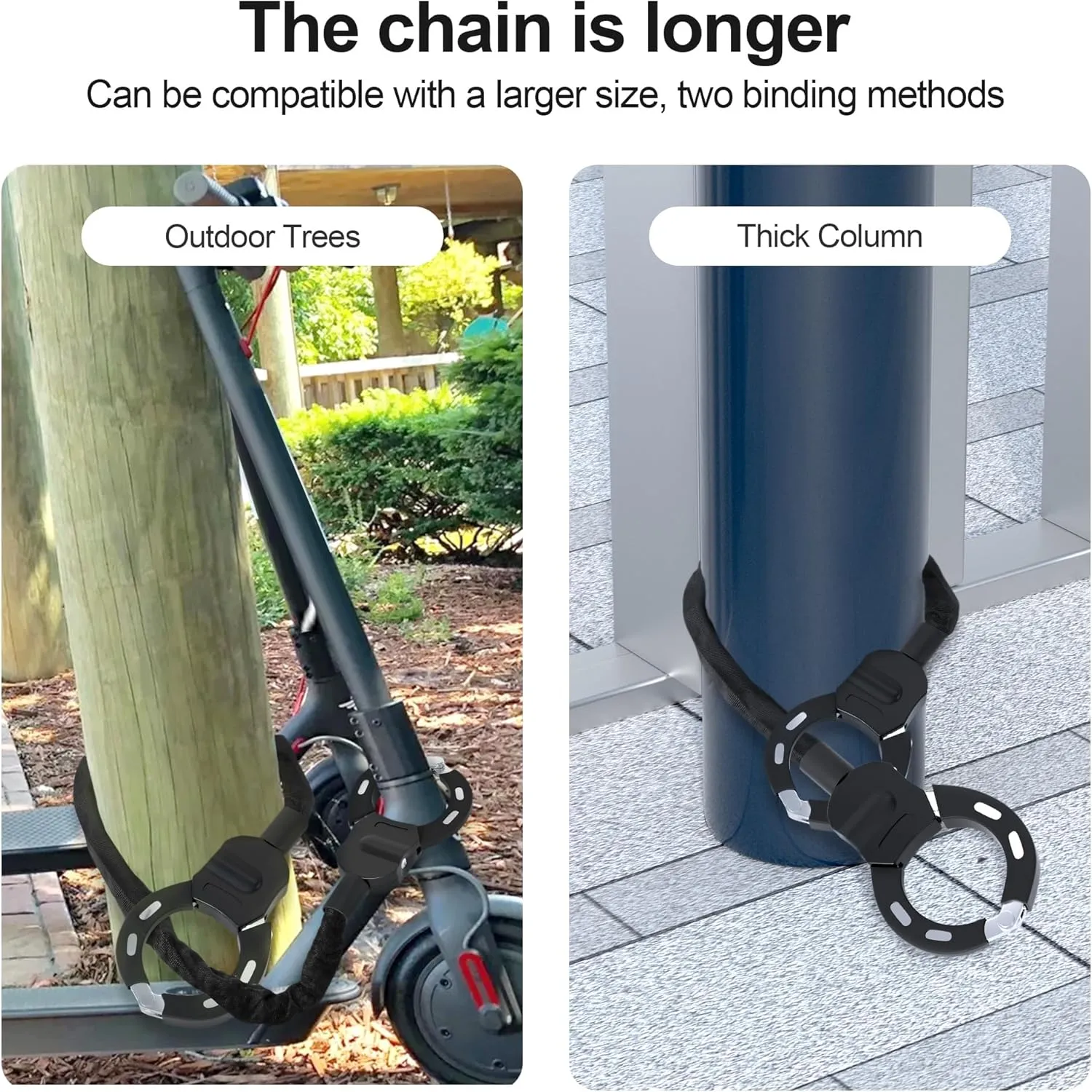 Electric Scooter Lock, Heavy Duty Anti Theft Chain Lock with Key, Accessories for Bike, E-Bike, Bicycle, Motorcycle, Scooter, Made of Zinc Alloy, Anti-Shear, Anti-Rust, 36 x 4.6 Inch, Black