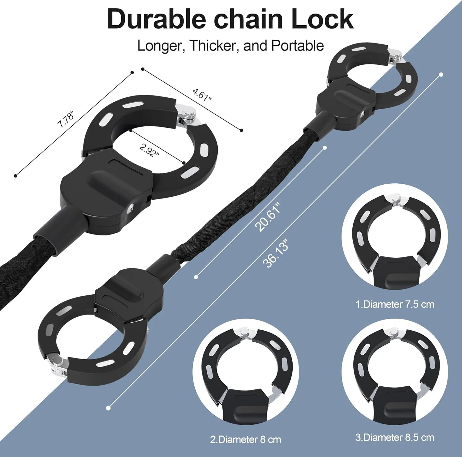 Electric Scooter Lock, Heavy Duty Anti Theft Chain Lock with Key, Accessories for Bike, E-Bike, Bicycle, Motorcycle, Scooter, Made of Zinc Alloy, Anti-Shear, Anti-Rust, 36 x 4.6 Inch, Black
