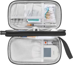 Elonbo Diabetic Supplies Storage Bag, Portable Glucose Meter Carrying Case, Insulin Pen and Medication Travel Case for Glucose Meters, Insulin Pen, Test Strips, Lancets, Syringe, Small Ice Pack, Black