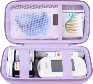 Elonbo Diabetic Supplies Travel Case, Diabetic Supply Organizer Bag, Glucose Meter Storage Case, Insulin Pen Carrying Case for Glucose Monitor, Blood Sugar Test Strips, Lancets, Syringe, Purple