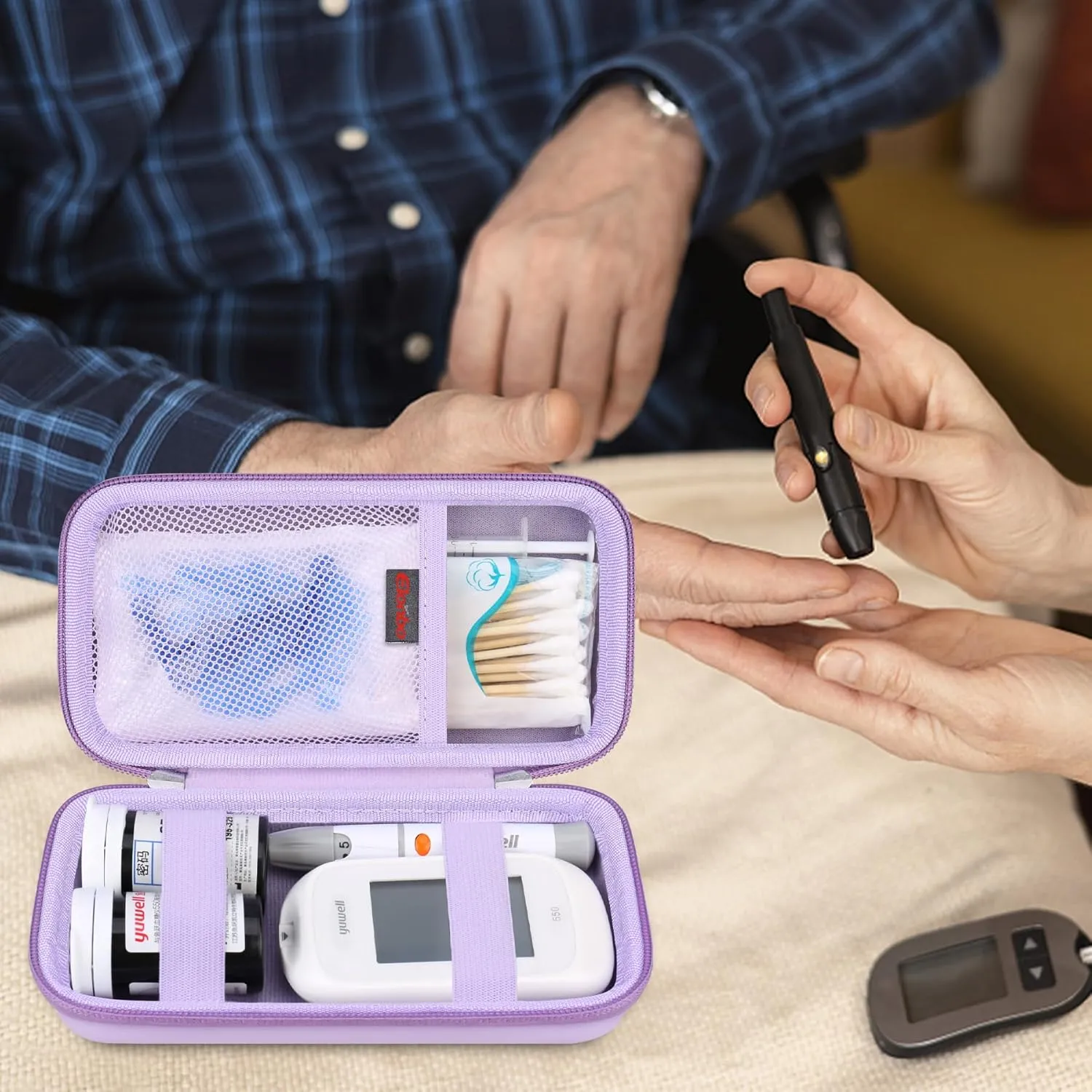 Elonbo Diabetic Supplies Travel Case, Diabetic Supply Organizer Bag, Glucose Meter Storage Case, Insulin Pen Carrying Case for Glucose Monitor, Blood Sugar Test Strips, Lancets, Syringe, Purple