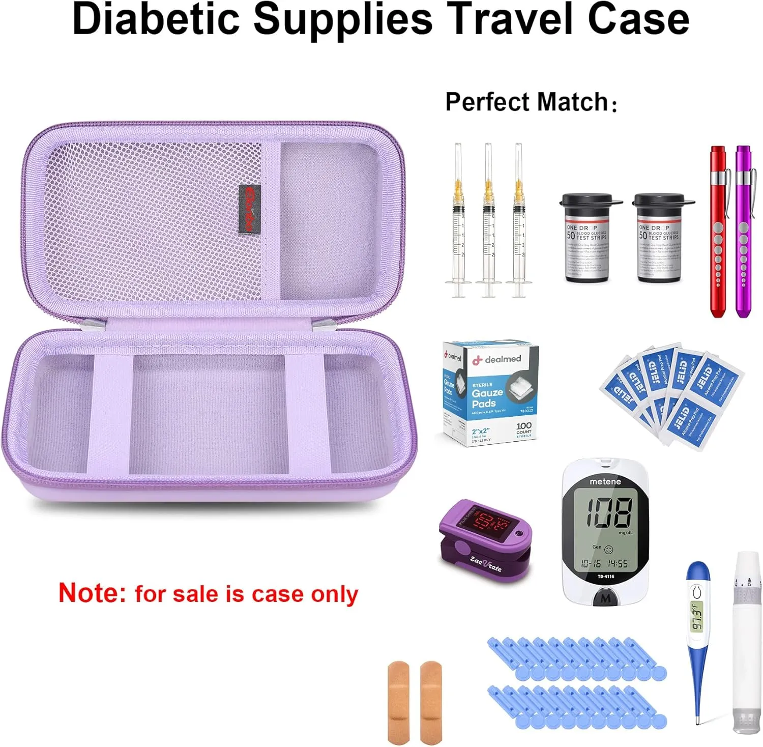 Elonbo Diabetic Supplies Travel Case, Diabetic Supply Organizer Bag, Glucose Meter Storage Case, Insulin Pen Carrying Case for Glucose Monitor, Blood Sugar Test Strips, Lancets, Syringe, Purple