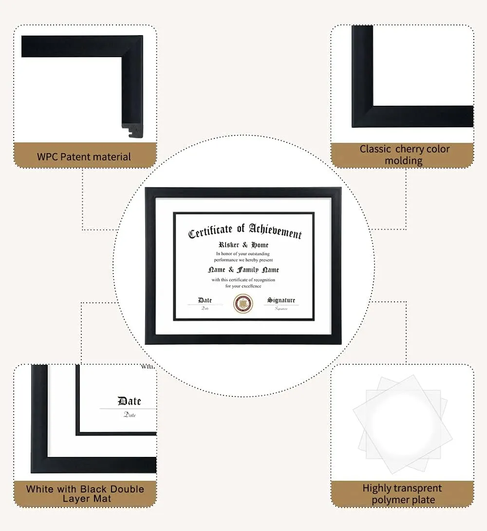 ELSKER&HOME 11x14 Diploma Frame, 8.5x11 Certificate&Document with Mat or 11x14 Inch Without Mat, Black Frames, Display Degree or Award Frames (Double Mat, White with Black Rim, 1 Pack)