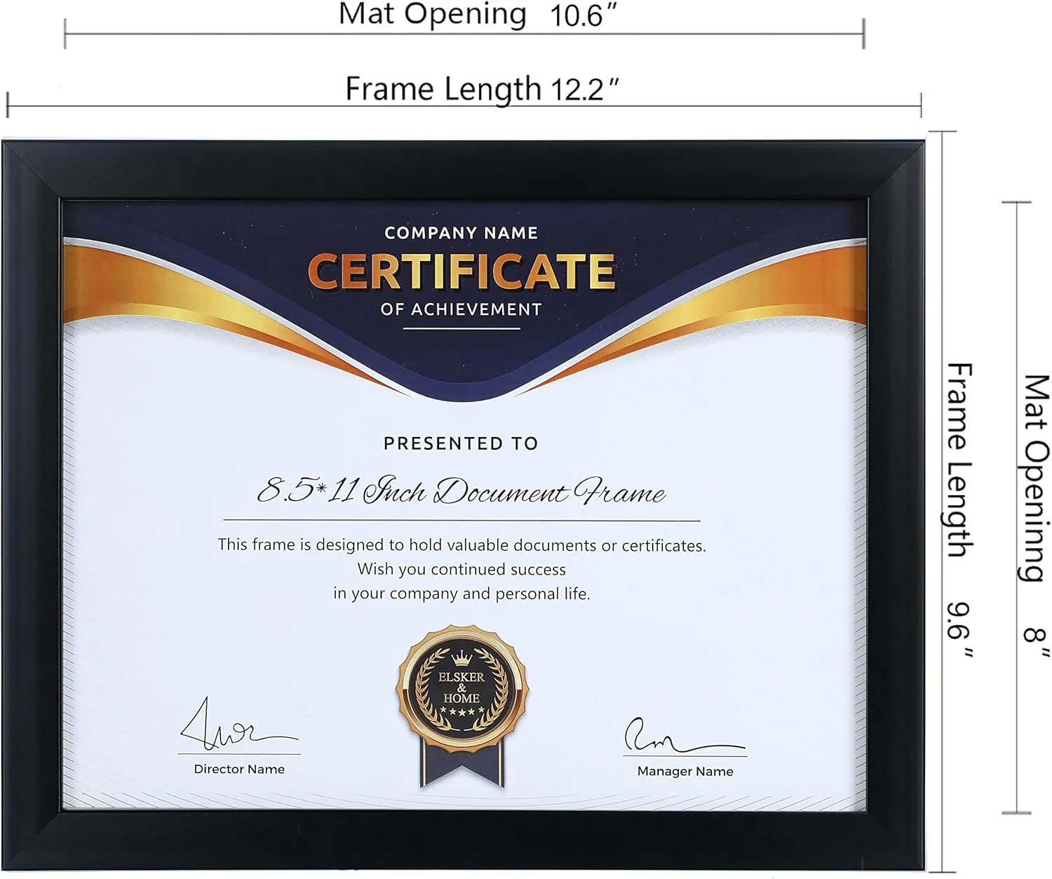 ELSKER&HOME 8.5x11 Picture Frame - Certificate Document Frame 6 Pack with Semi-Tempered Glass - Black Sturdy Wood Composite Award Diploma Frame - Includes Hanging Hardware and Desktop Easel