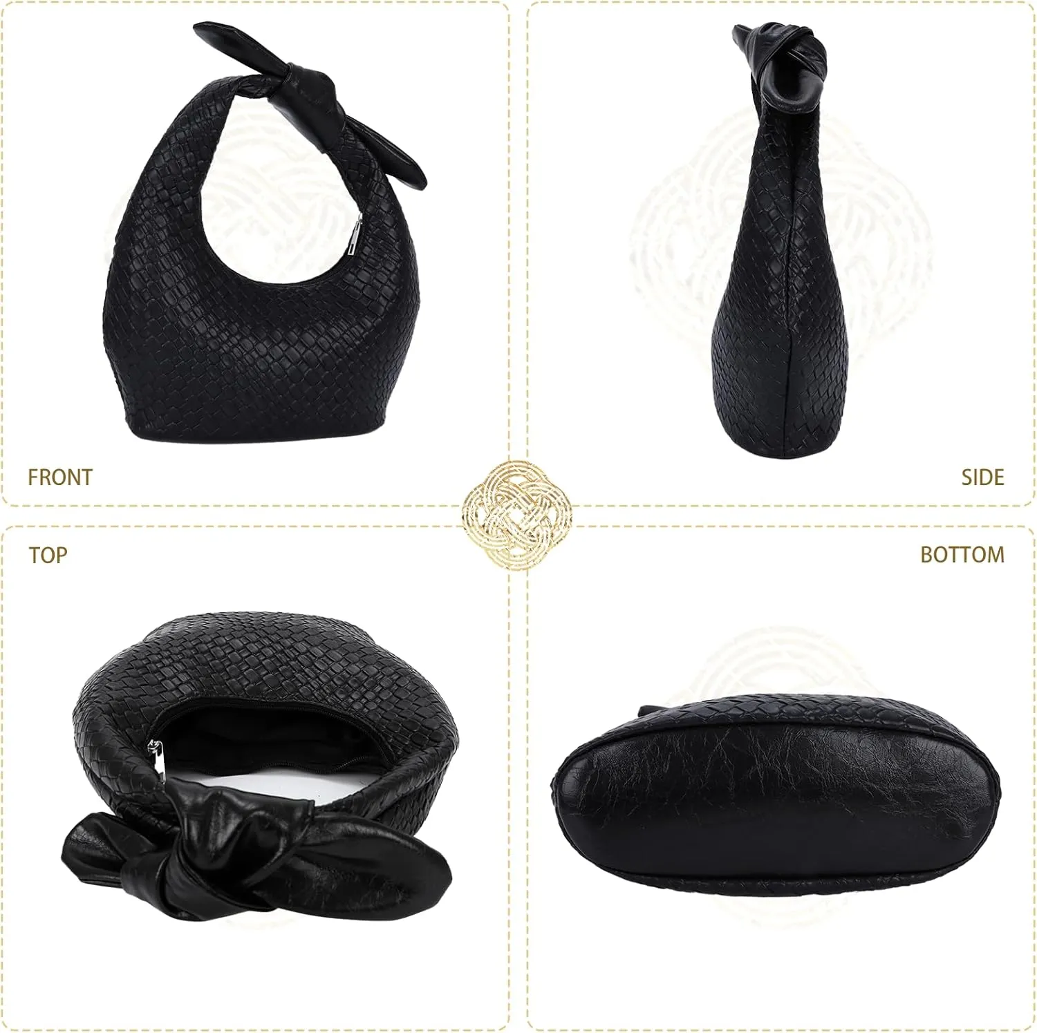 Emprier Dumpling Evening Bag for Women,Woven Clutch Purse,Soft Vegan Leather Knotted Handbag, for Formal Party Wedding