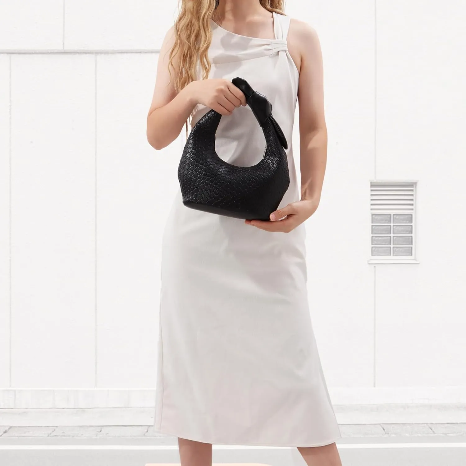 Emprier Dumpling Evening Bag for Women,Woven Clutch Purse,Soft Vegan Leather Knotted Handbag, for Formal Party Wedding