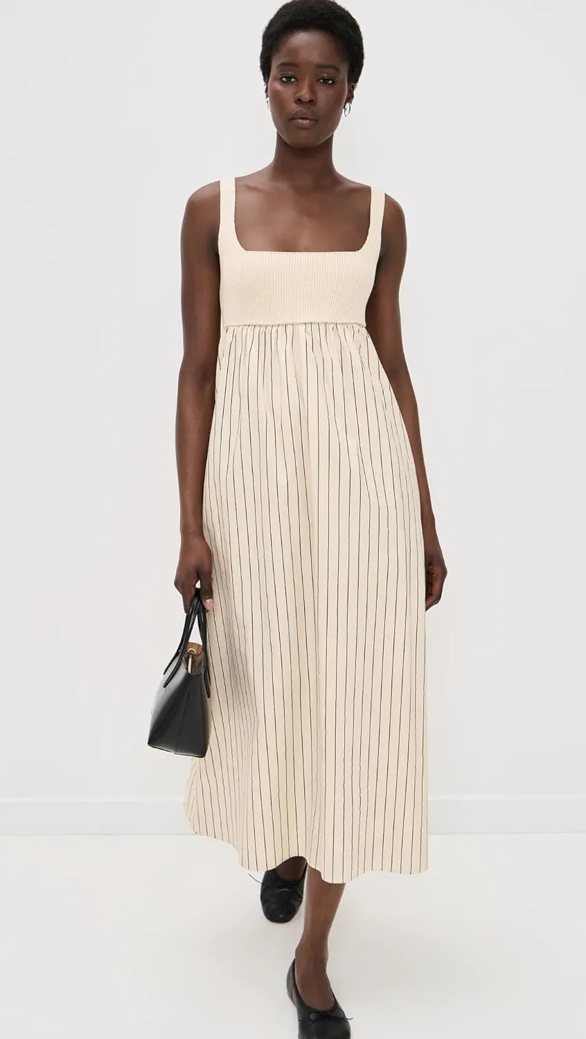 English Factory Women's Tie Back Knit Combo Striped Dress