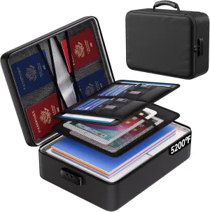 ENGPOW 5200°F Fireproof Document Bag with Lock,Upgraded Heat Insulated Fireproof＆Waterproof Box 8 Layers Document Organizer,Portable Home Travel Safe Storage for Important Documents, Files, Laptop