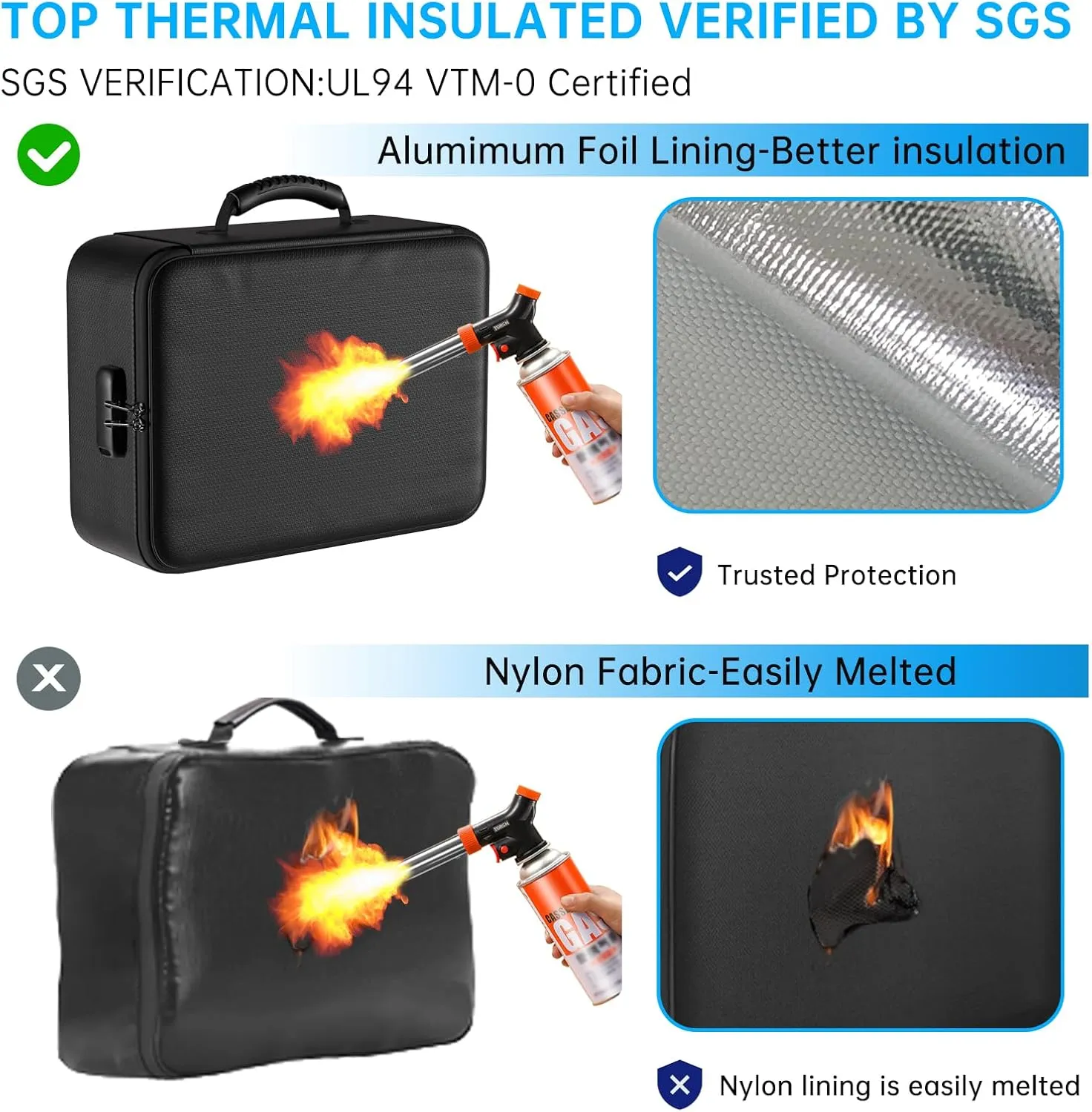 ENGPOW 5200°F Fireproof Document Bag with Lock,Upgraded Heat Insulated Fireproof＆Waterproof Box 8 Layers Document Organizer,Portable Home Travel Safe Storage for Important Documents, Files, Laptop