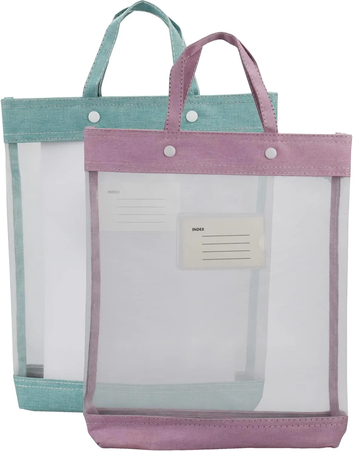 enyuwlcm Nylon Document Bag with Handle Light Transparent Mesh File Tote Bag Pouch for Carrying Books Papers (2, Pink&Green)