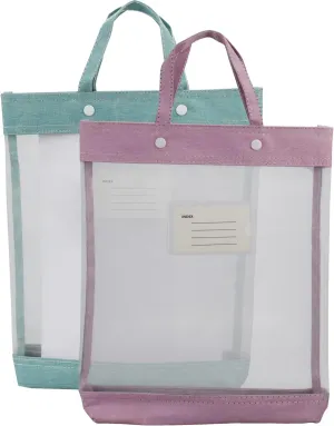 enyuwlcm Nylon Document Bag with Handle Light Transparent Mesh File Tote Bag Pouch for Carrying Books Papers (2, Pink&Green)