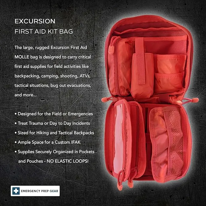 EPG Field First Aid Kit (IFAK) | 60 Piece | Compact Personal First Aid Kit | Backpacking, Camping, Emergency, Travel, Tactical, Go Bag, Bug Out Bag, 72 Hour Kit, Essentials, EDC, Survival - Red