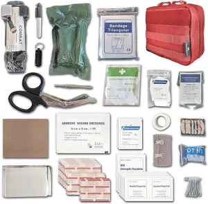 EPG Field First Aid Kit (IFAK) | 60 Piece | Compact Personal First Aid Kit | Backpacking, Camping, Emergency, Travel, Tactical, Go Bag, Bug Out Bag, 72 Hour Kit, Essentials, EDC, Survival - Red