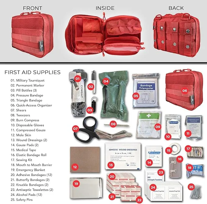 EPG Field First Aid Kit (IFAK) | 60 Piece | Compact Personal First Aid Kit | Backpacking, Camping, Emergency, Travel, Tactical, Go Bag, Bug Out Bag, 72 Hour Kit, Essentials, EDC, Survival - Red