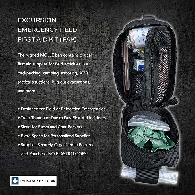 EPG Hiking First Aid Kit (IFAK) | 44 Piece | Compact Personal First Aid Kit | Backpacking, Camping, Emergency, Travel, Tactical, Go Bag, Bug Out Bag, 72 Hour Kit, Essentials, EDC, Survival IFAK - Red
