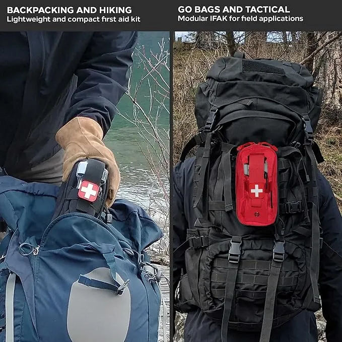 EPG Hiking First Aid Kit (IFAK) | 44 Piece | Compact Personal First Aid Kit | Backpacking, Camping, Emergency, Travel, Tactical, Go Bag, Bug Out Bag, 72 Hour Kit, Essentials, EDC, Survival IFAK - Red