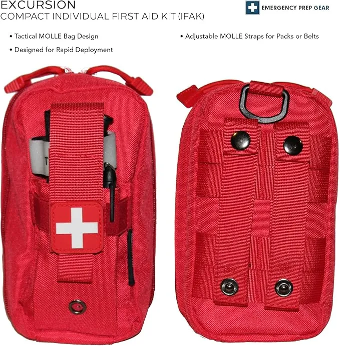EPG Hiking First Aid Kit (IFAK) | 44 Piece | Compact Personal First Aid Kit | Backpacking, Camping, Emergency, Travel, Tactical, Go Bag, Bug Out Bag, 72 Hour Kit, Essentials, EDC, Survival IFAK - Red