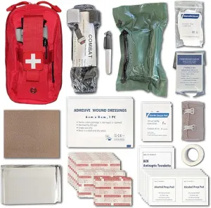 EPG Hiking First Aid Kit (IFAK) | 44 Piece | Compact Personal First Aid Kit | Backpacking, Camping, Emergency, Travel, Tactical, Go Bag, Bug Out Bag, 72 Hour Kit, Essentials, EDC, Survival IFAK - Red