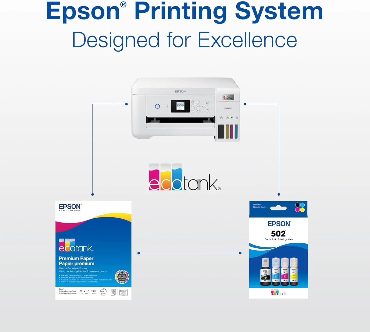 EPSON 502 EcoTank Ink Ultra-high Capacity Bottle Color Combo Pack Works with ET-2750, ET-2760, ET-2850, ET-3750, ET-3760, ET-3850, ET-4850, and other select EcoTank models