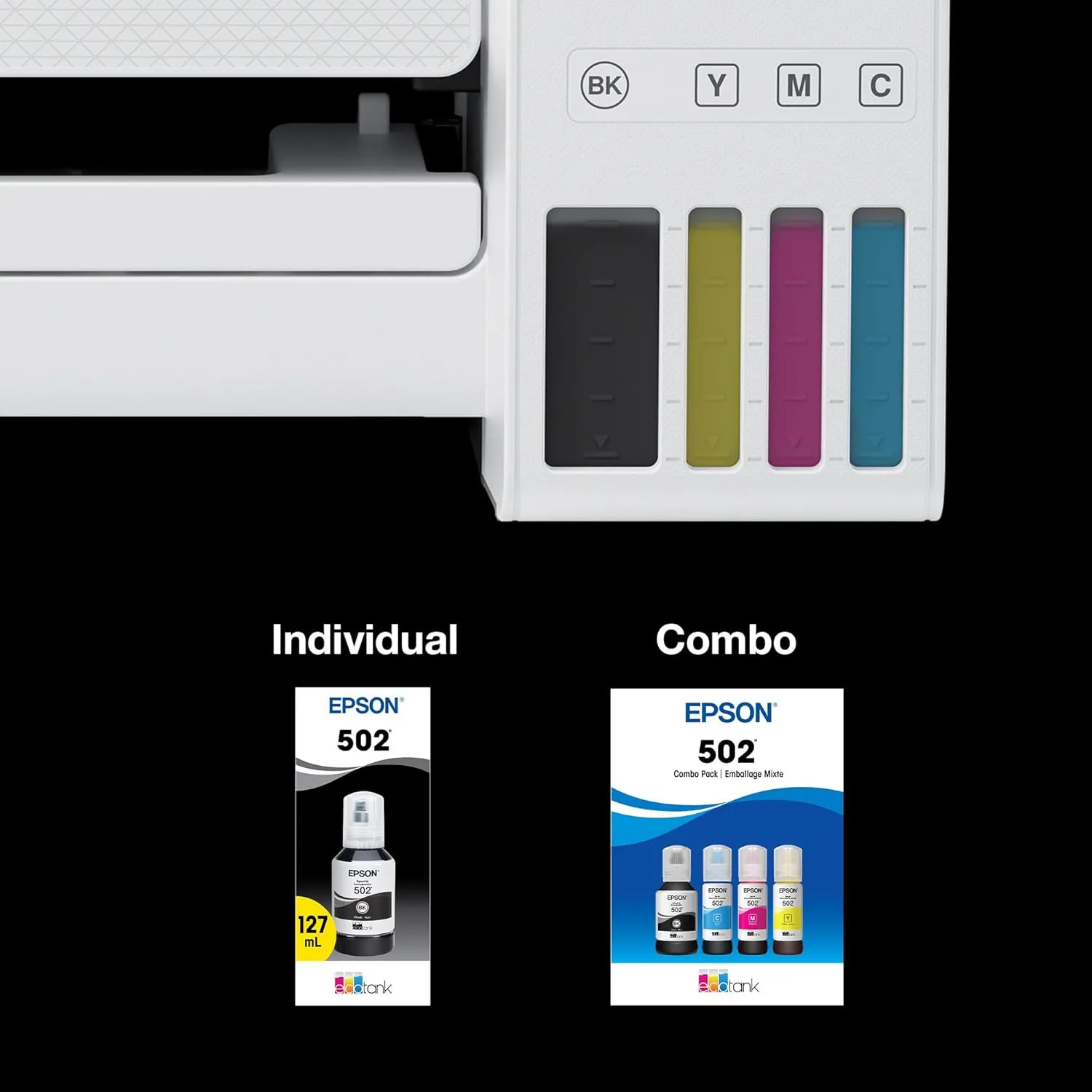 EPSON 502 EcoTank Ink Ultra-high Capacity Bottle Color Combo Pack Works with ET-2750, ET-2760, ET-2850, ET-3750, ET-3760, ET-3850, ET-4850, and other select EcoTank models
