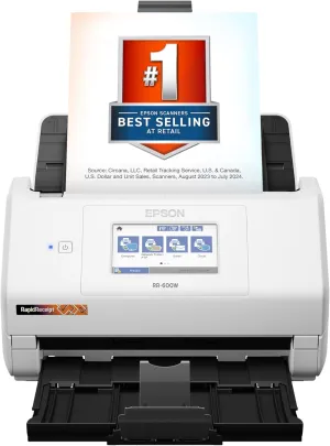 Epson RapidReceipt RR-600W Wireless Desktop Color 2-Sided Receipt & Document Scanner with ScanSmart AI PRO Receipt Management & PDF Software for PC & Mac, Touchscreen & 100-Page Auto Document Feeder