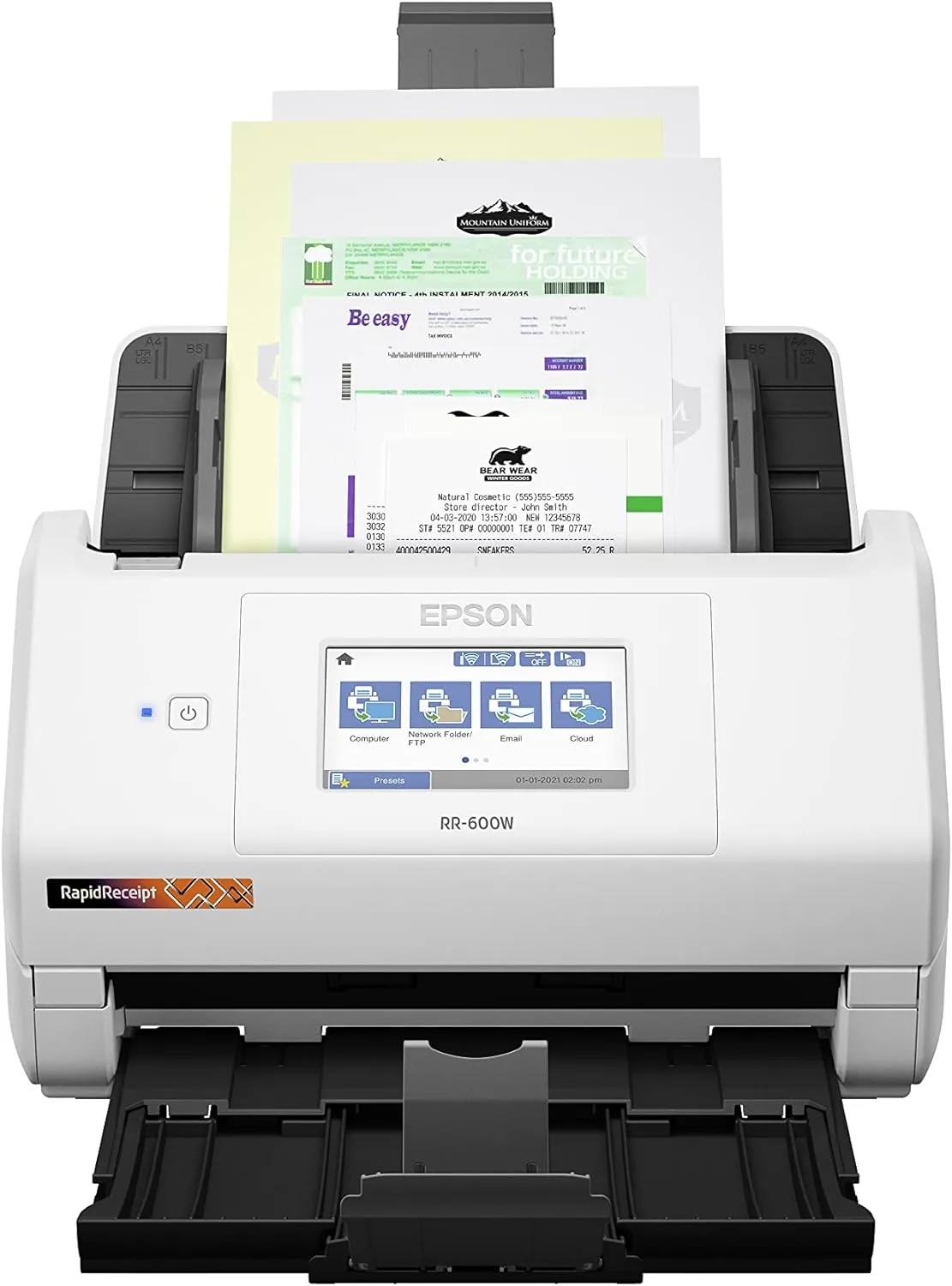 Epson RapidReceipt RR-600W Wireless Desktop Color Duplex Receipt and Document Scanner with Receipt Management Software, Touchscreen and Auto Document Feeder. Full 1-Year Limited Warranty (Renewed)