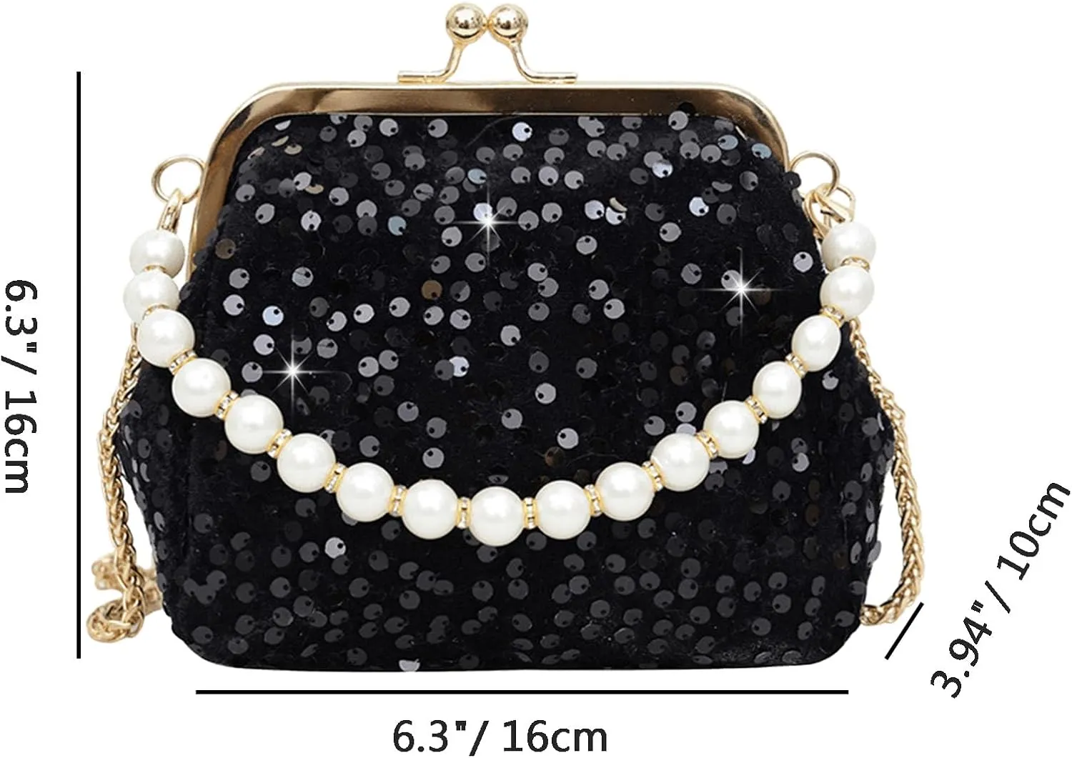 Evening Clutch Purses for Women, Glitter Sequin Crossbody Bag, Elegant Evening Handbag with Pearl for Wedding, Prom