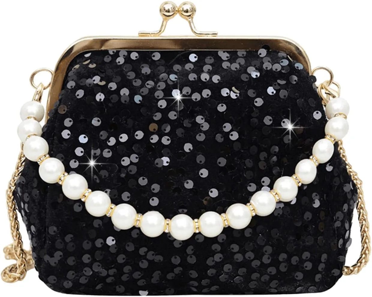 Evening Clutch Purses for Women, Glitter Sequin Crossbody Bag, Elegant Evening Handbag with Pearl for Wedding, Prom