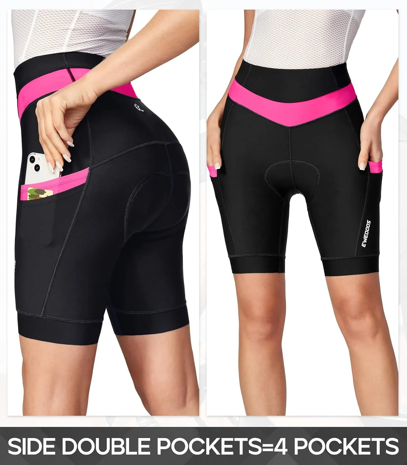 Ewedoos Padded Bike Shorts for Women With 4 Pockets, 4D Padding Cycling Shorts for 3H  Rides, Bicycle Shorts