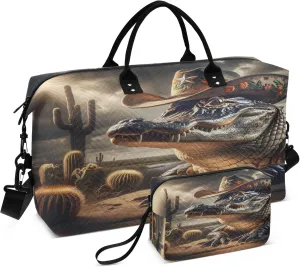 Exnundod Alligator Cowboy Hat Desert Travel Duffel Bags for Women Texas Sports Gym Bag Weekender Carry On Tote Overnight Luggage Duffle Bags