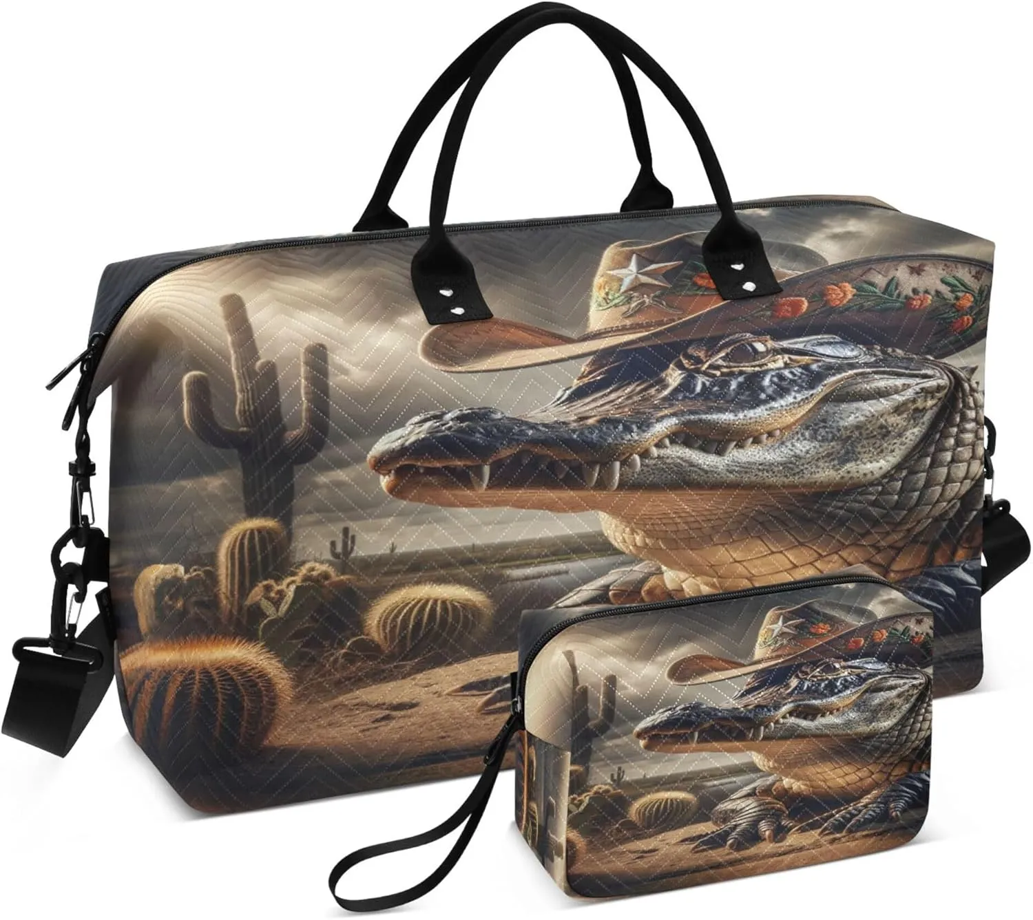 Exnundod Alligator Cowboy Hat Desert Travel Duffel Bags for Women Texas Sports Gym Bag Weekender Carry On Tote Overnight Luggage Duffle Bags