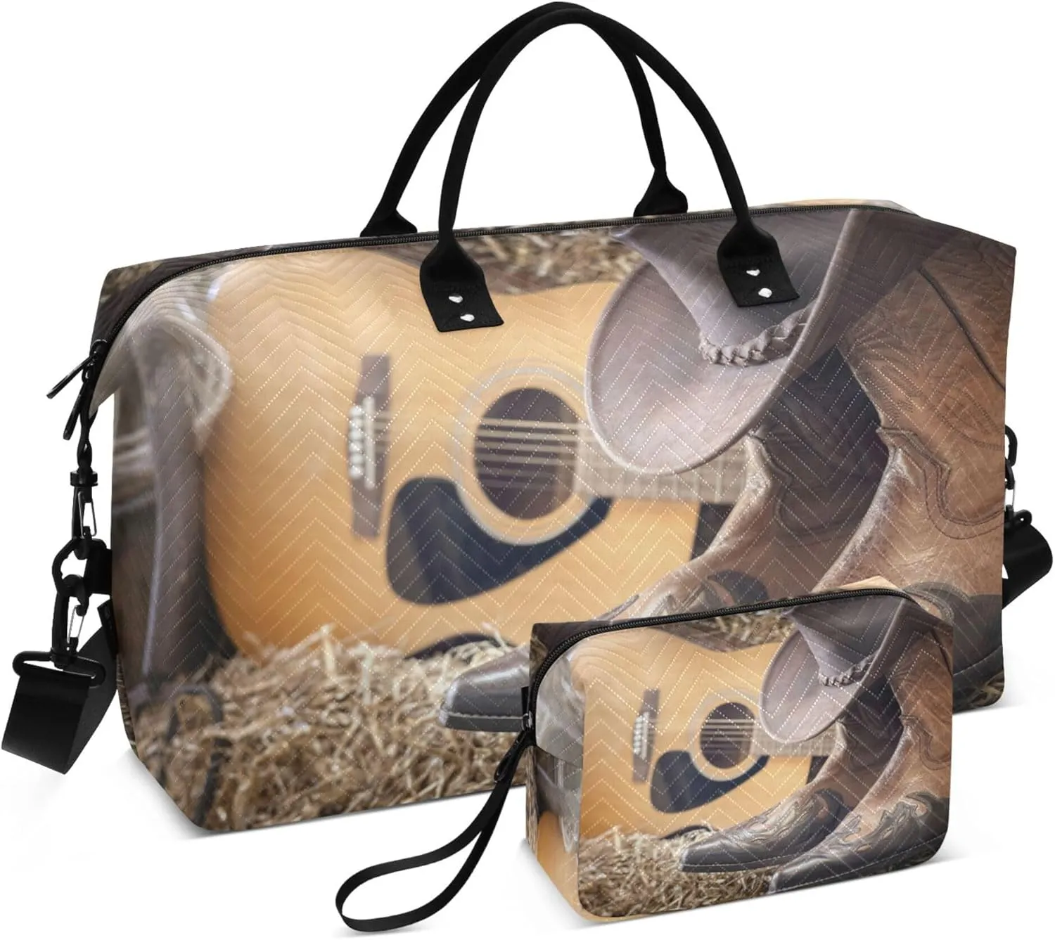 Exnundod Country Music Festival Travel Duffel Bags for Women Cowboy Hat Guitar Boots Sports Gym Bag Weekender Carry On Tote Overnight Luggage Duffle Bags