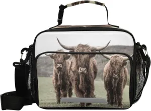 Exnundod Highland Cow Cattle Meadow Reusable Lunch Bag Grassland Animal Print Insulated Cooler Bag Keep Thermal Lunch Box Tote for Picnic Office Camping Daily Use