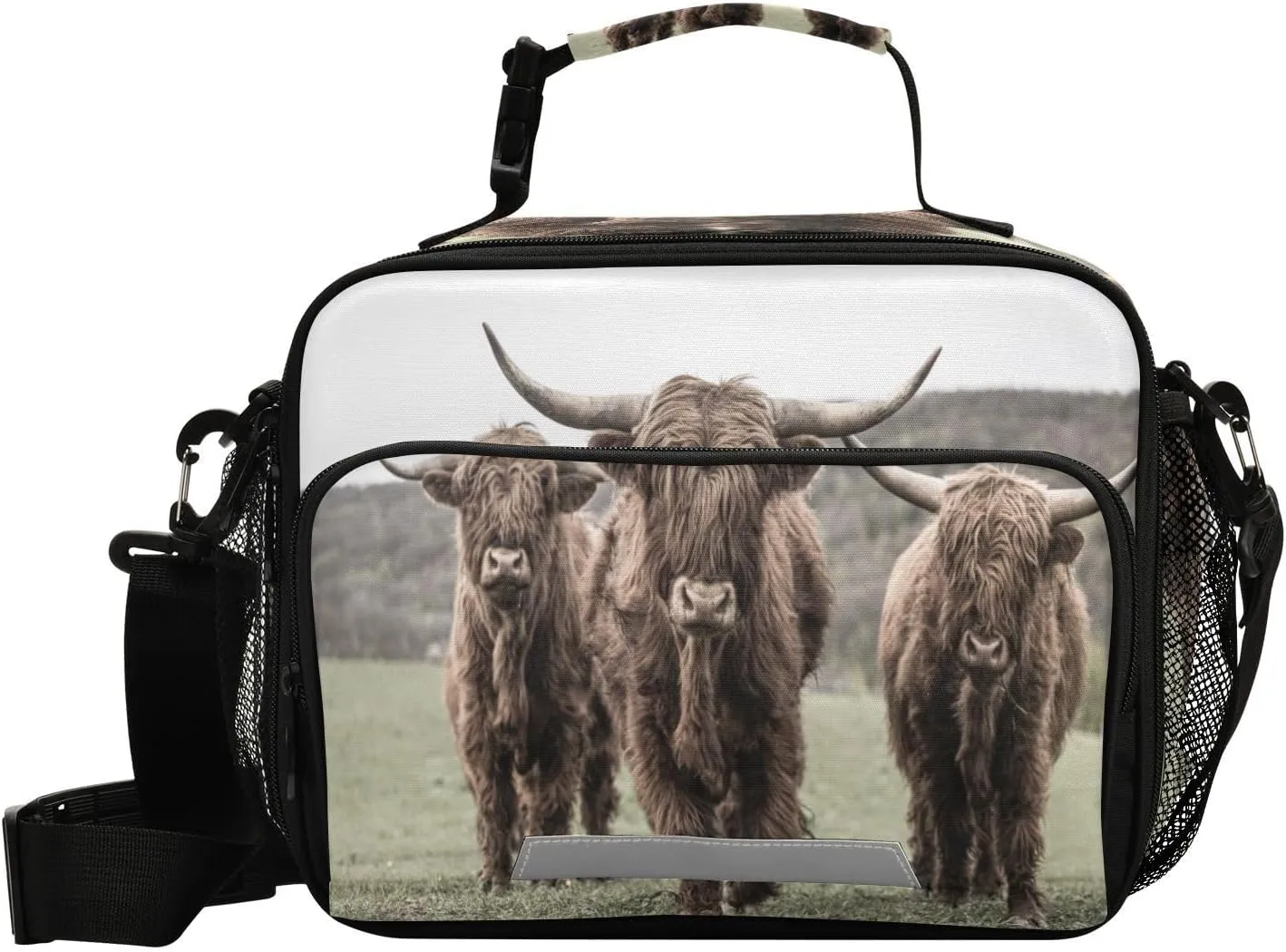 Exnundod Highland Cow Cattle Meadow Reusable Lunch Bag Grassland Animal Print Insulated Cooler Bag Keep Thermal Lunch Box Tote for Picnic Office Camping Daily Use