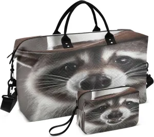 Exnundod Raccoon Gamer Cowboy Hat Travel Duffel Bags for Women Vintage Sports Gym Bag Weekender Carry On Tote Overnight Luggage Duffle Bags