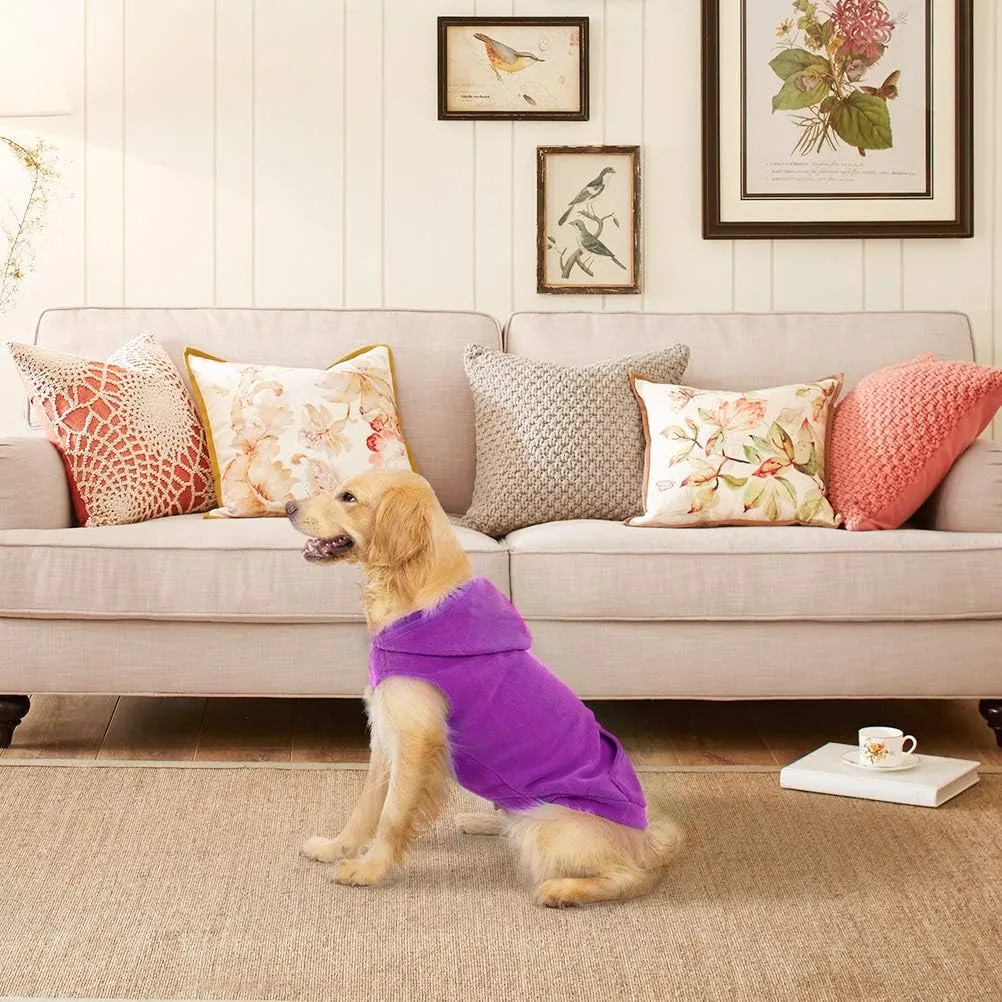 EXPAWLORER Dog Hoodie with Pocket, Polar Fleece Dog Sweatshirt Fall Cold Winter Sleeveless Sweater with Hood, Warm Cozy Pet Clothes for Small to Large Dogs Boys and Girls (Purple, XL)